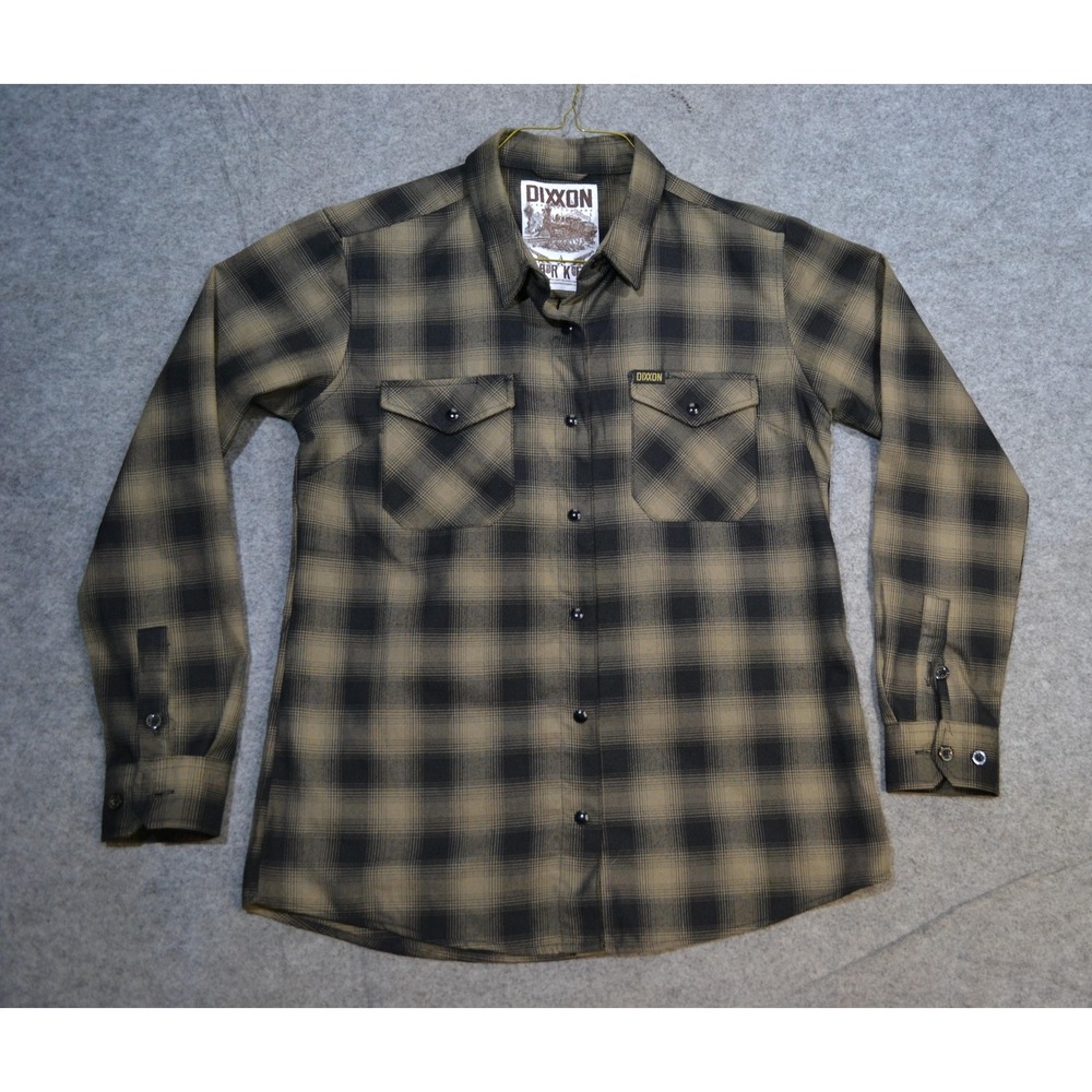 Dixxon Shirt Mens L Beige Black Plaid Parker D-Tech Flannel Long Sleeve Snap